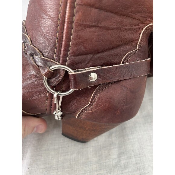 Sage by Abilene Style 3671 Brown Leather Cowboy Boots Silver Tips 8 Boot Straps - Picture 5 of 11